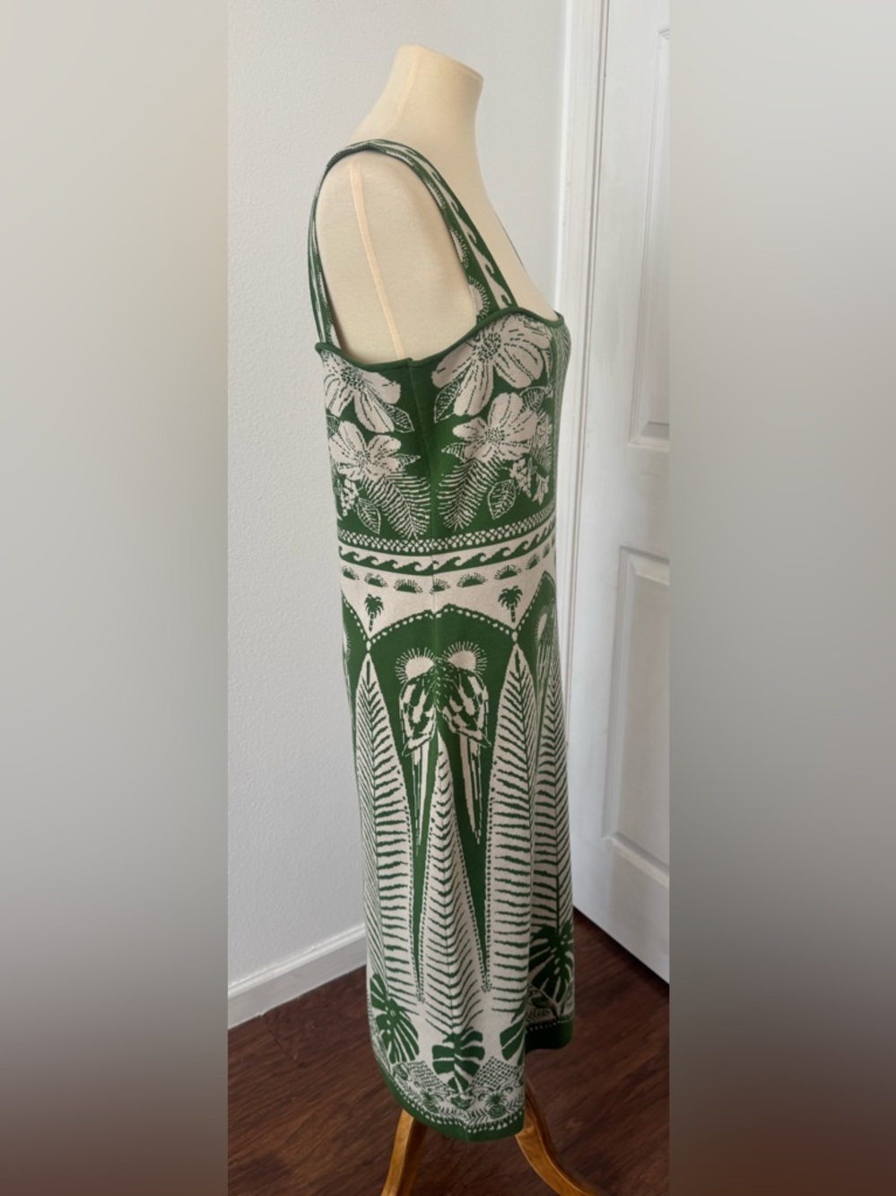 Farm Rio Macaw Jacquard Sweater Dress Fitted Square Neck Resort Vacation Large - Picture 4 of 12